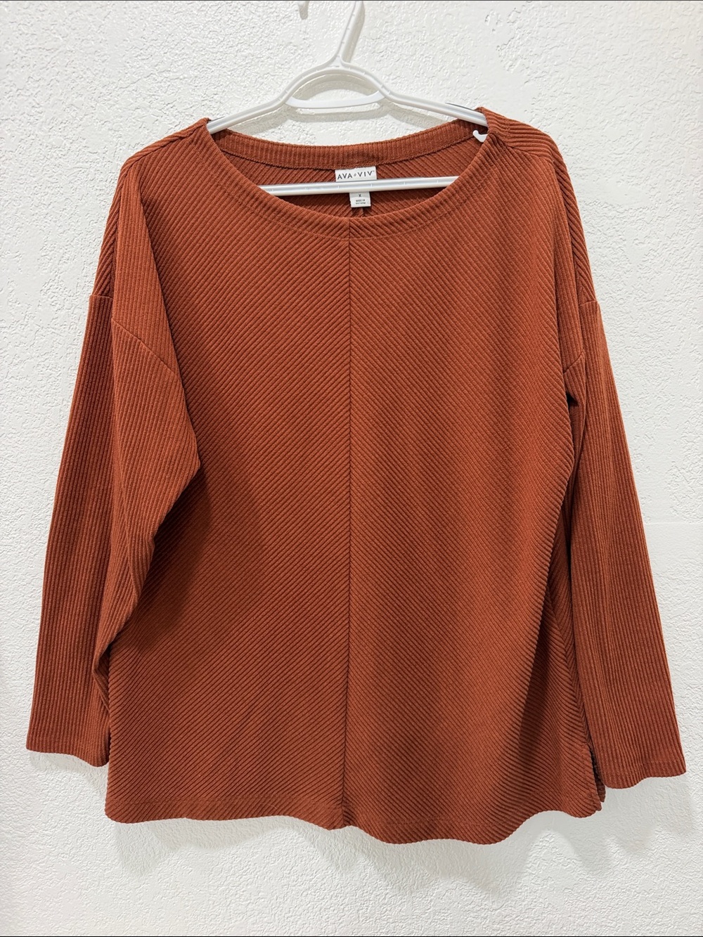 Ava & Viv Burnt Orange Ribbed Long-Sleeve Top NWOT